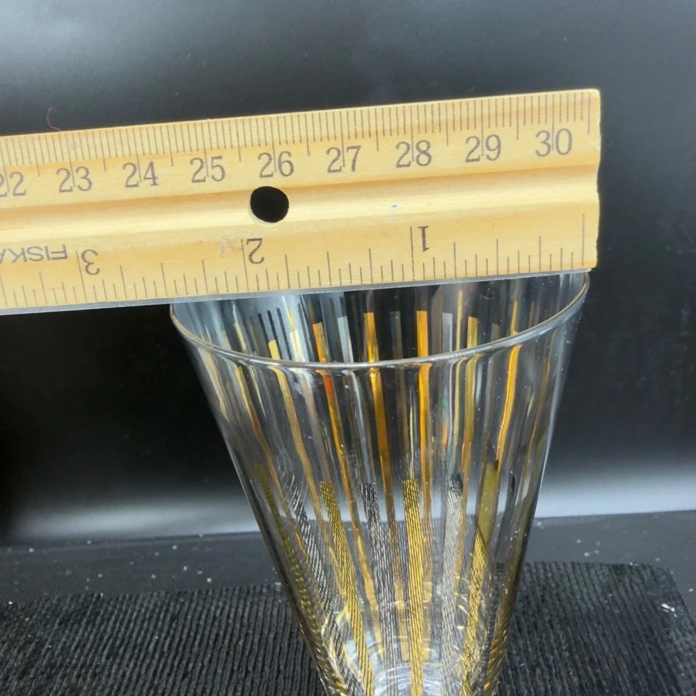 Vintage Mid Century Gold Silver Striped Footed Pilsner Cups Glasses Set of 2 VTG